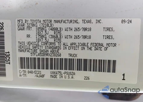 2024 Toyota Tundra Sr5 4Wd from USA, damaged, VIN 5TFLA5DB9RX238260
